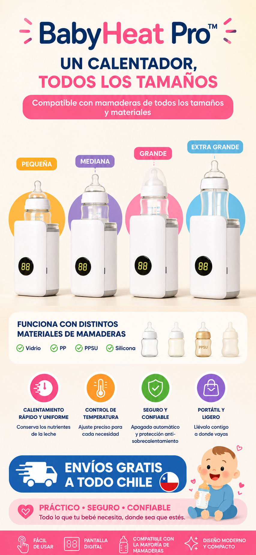 BabyHeat Pro™ – Calentador portátil inteligente, temperatura exacta y segura en minutos