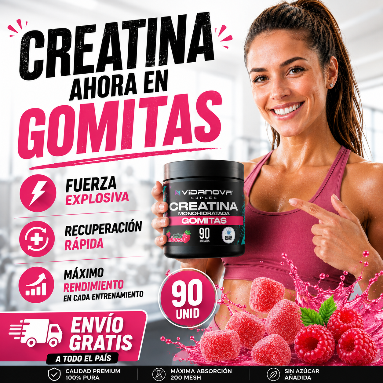 GomiCreatine™ – Fuerza Explosiva, Recuperación Rápida y Máximo Rendimiento en Cada Entrenamiento 90 UNID